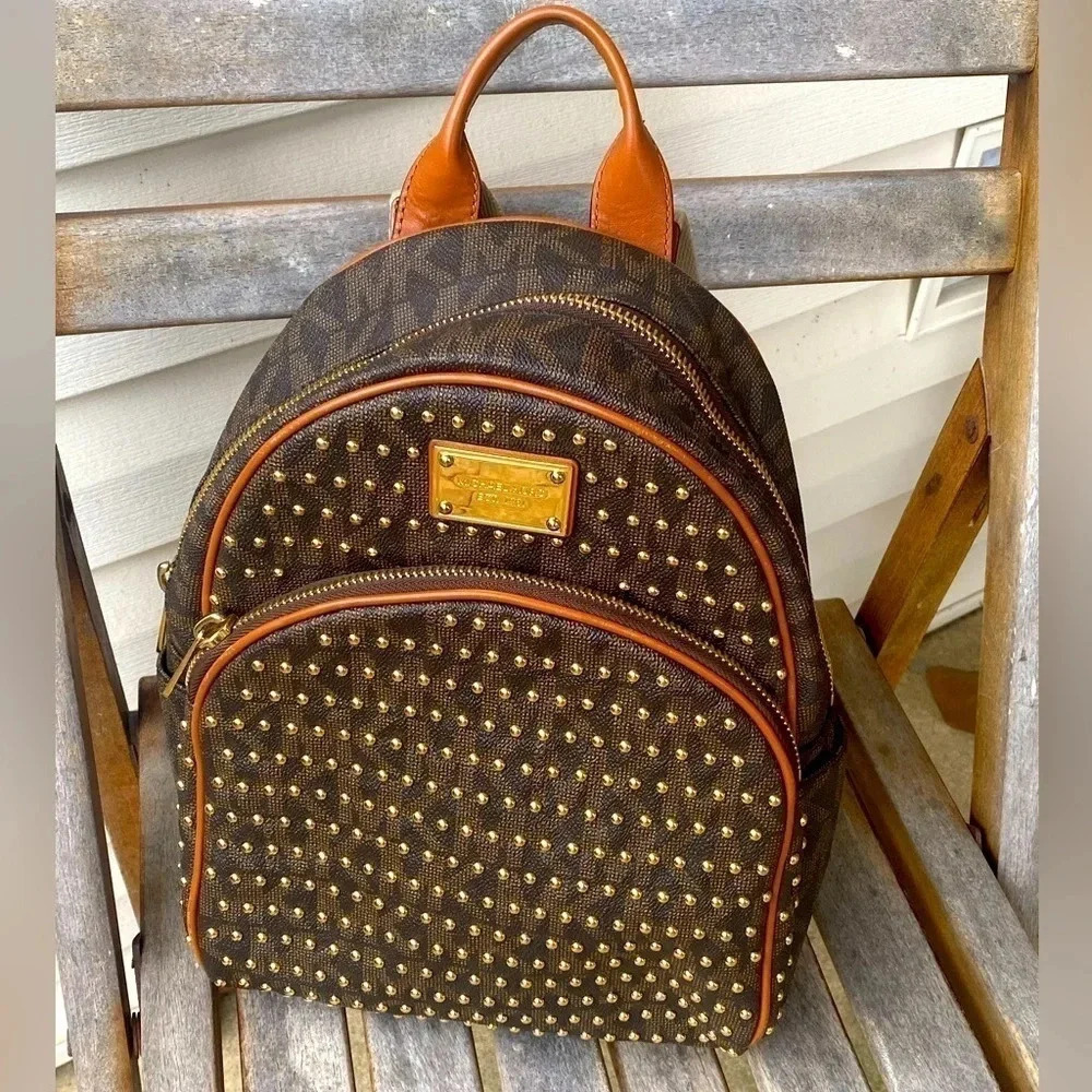 Michael Kors Jet Set Studded Backpack Brown